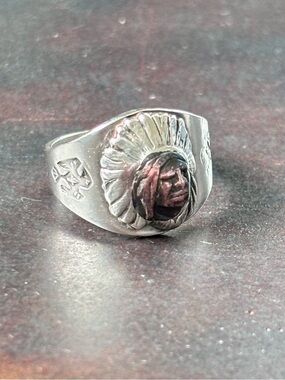Vintage Fred Harvey Era Sterling & Copper Indian Chief Southwestern Navajo Ring